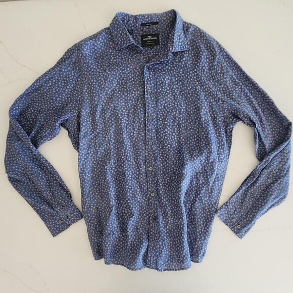 Linen RODD & GUNN Sz XL Blue AOP Floral Sports Fit Shirt Long Sleeve Button Down - Picture 1 of 10